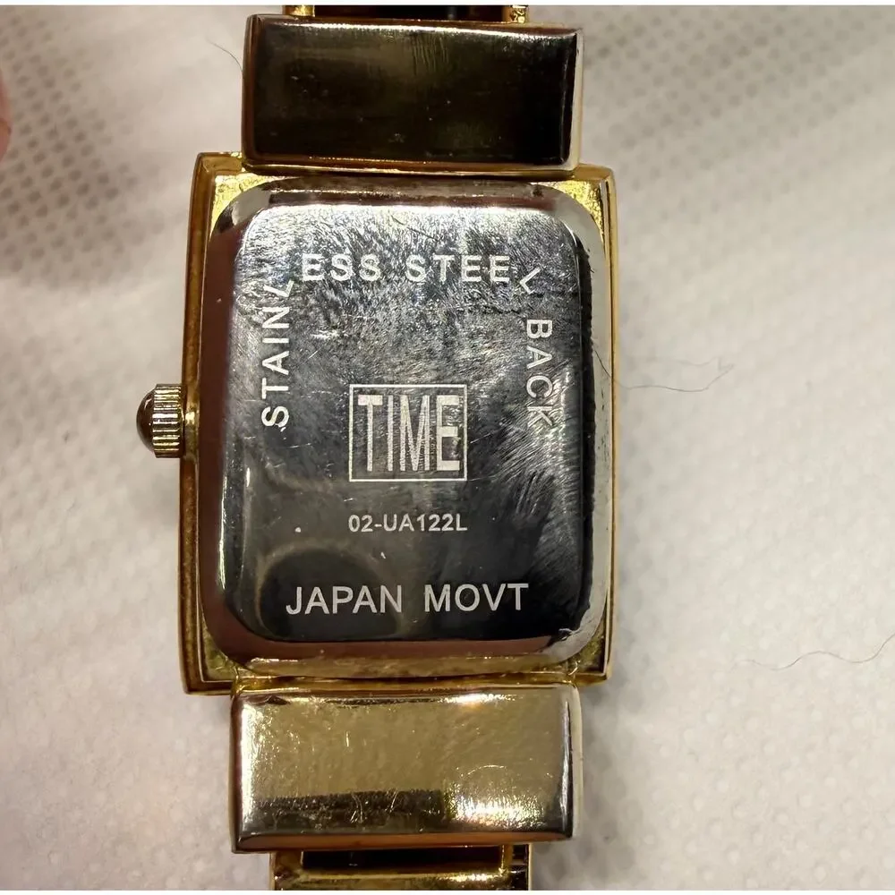 Vintage TIME Watch & Faux Pearl Bracelet Set Gold Cuff Quartz